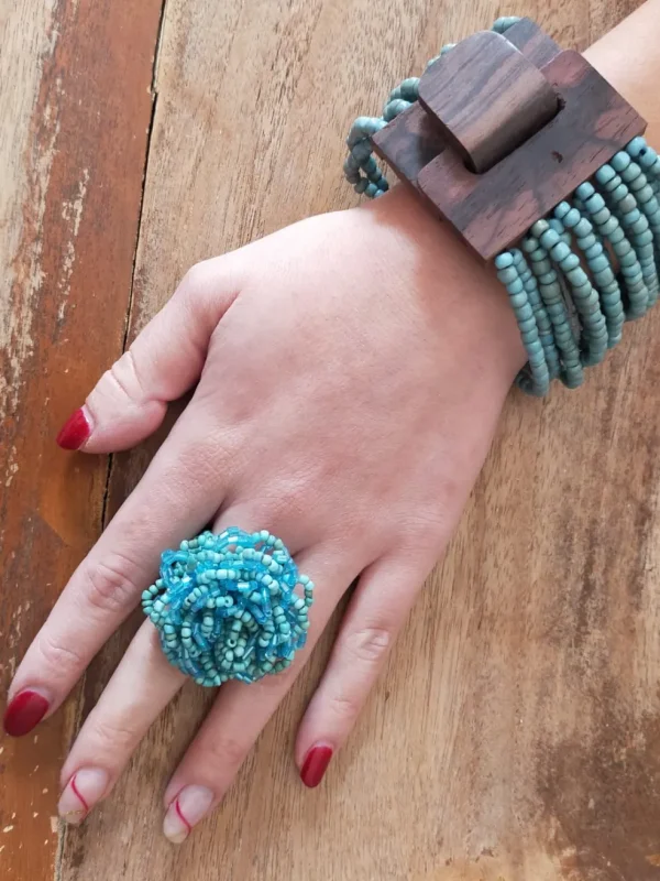 Anello Perline di Vetro Fiore