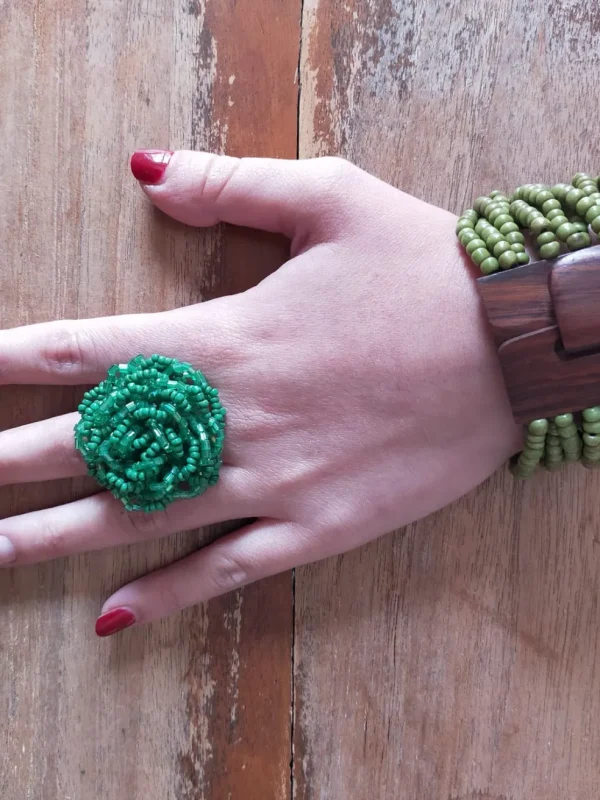 Anello Perline di Vetro Fiore