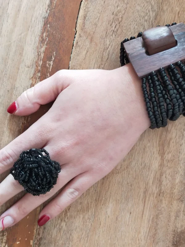 Anello Perline di Vetro Fiore