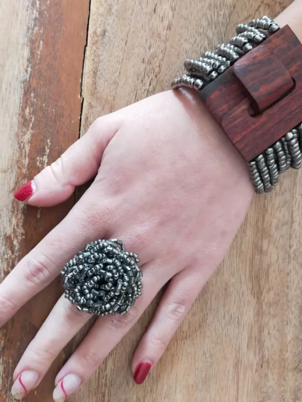 Anello Perline di Vetro Fiore