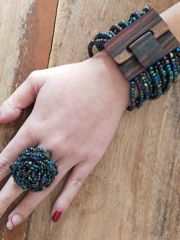 Anello Perline di Vetro Fiore