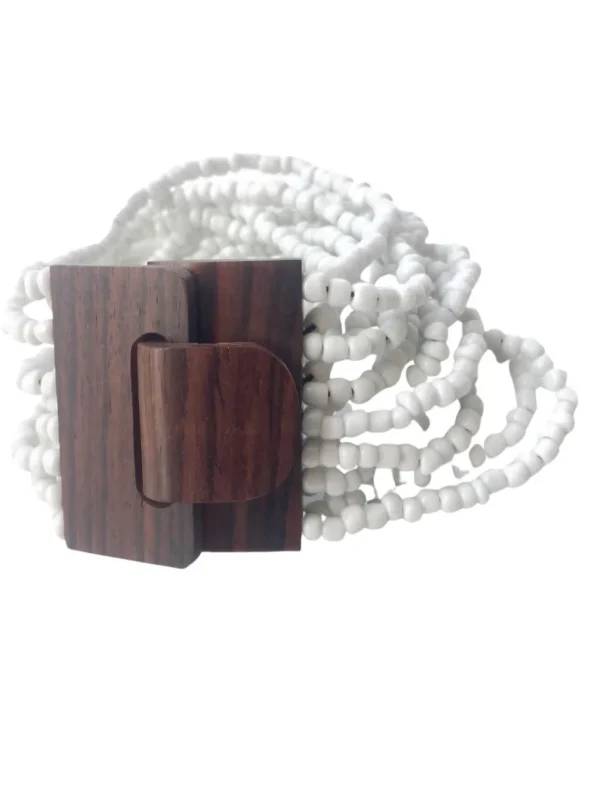 Bracciale Fibbia legno e perline di vetro elasticizzato