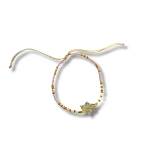 Bracciale regolabile con fiore di madreperla e perline di vetro