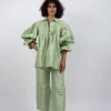 Camicia Boho Verde Seta Grezza Leela