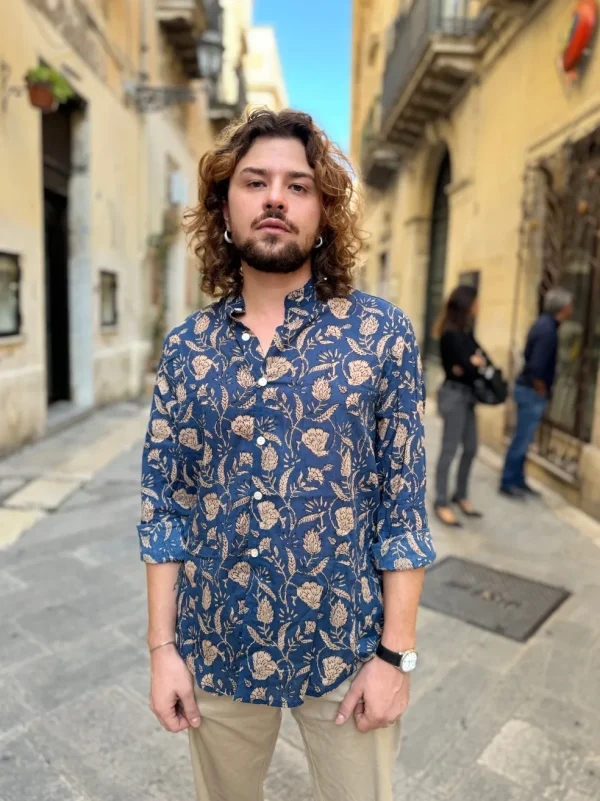 Camicia collo alla coreana cotone Marlon