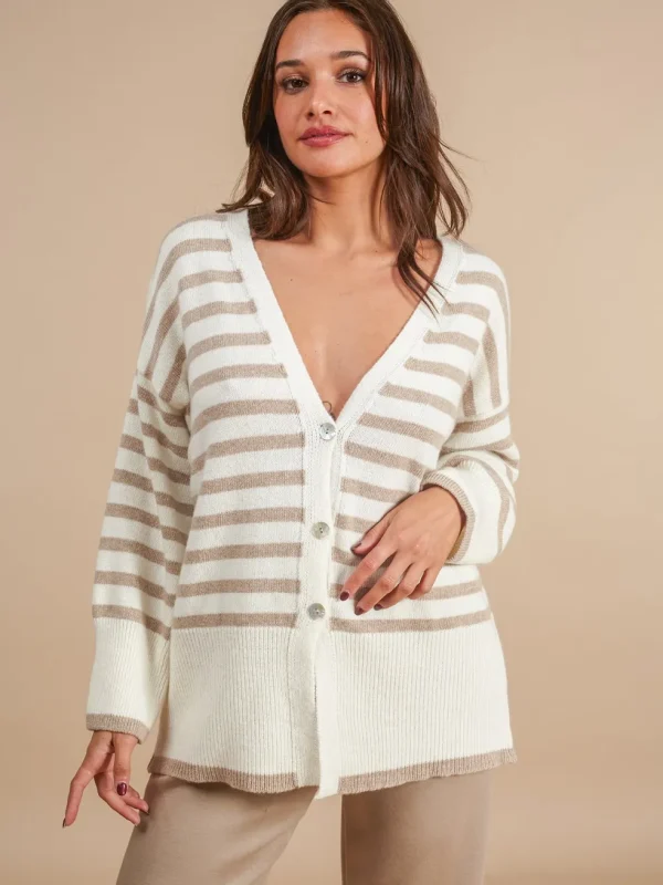 Cardigan righe a V lana e cashmere Alyssa