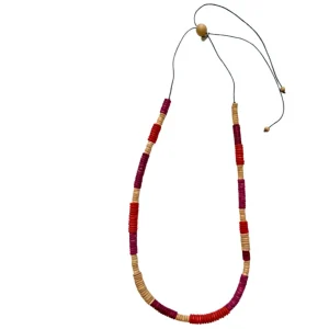 Collana lunga unisex, legno dischi Leo