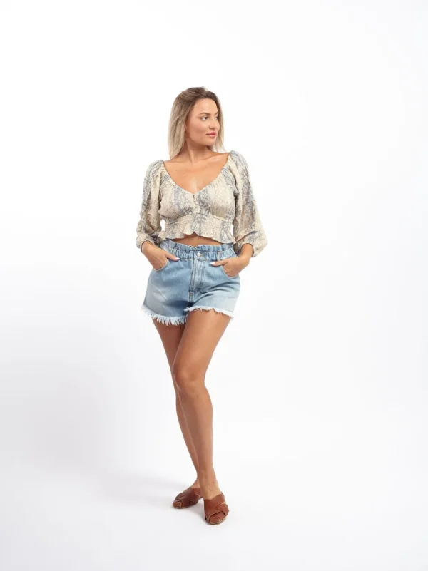 Crop Top scollo bardot e maniche a sbuffo Doroty