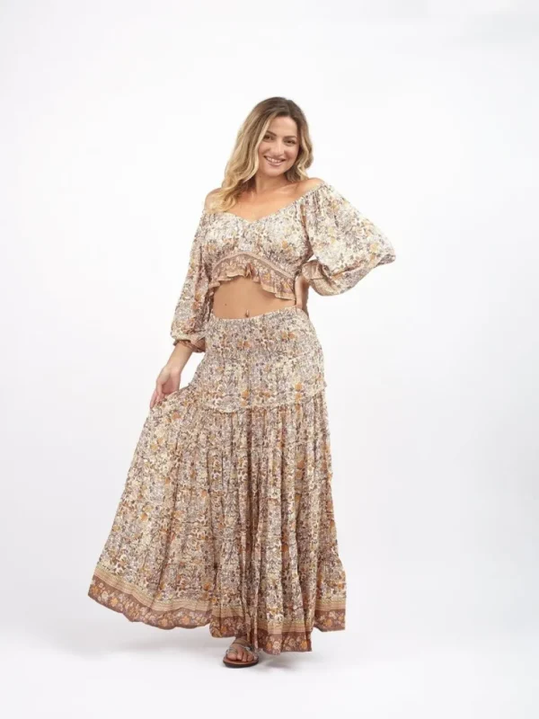 Gonna lunga boho con elastico e balze Doroty