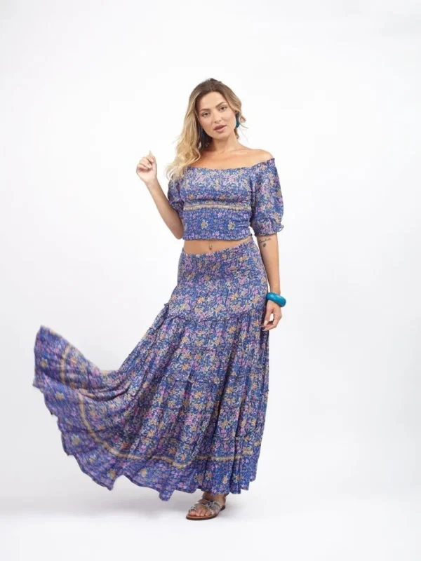 Gonna lunga boho con elastico e balze Doroty