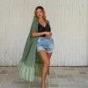 Kimono lungo rayon con balza stampa sfumata Zelia