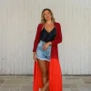 Kimono lungo rayon con tasche stampa sfumata Sawana
