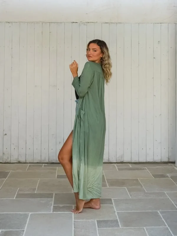 Kimono lungo rayon con tasche stampa sfumata Sawana