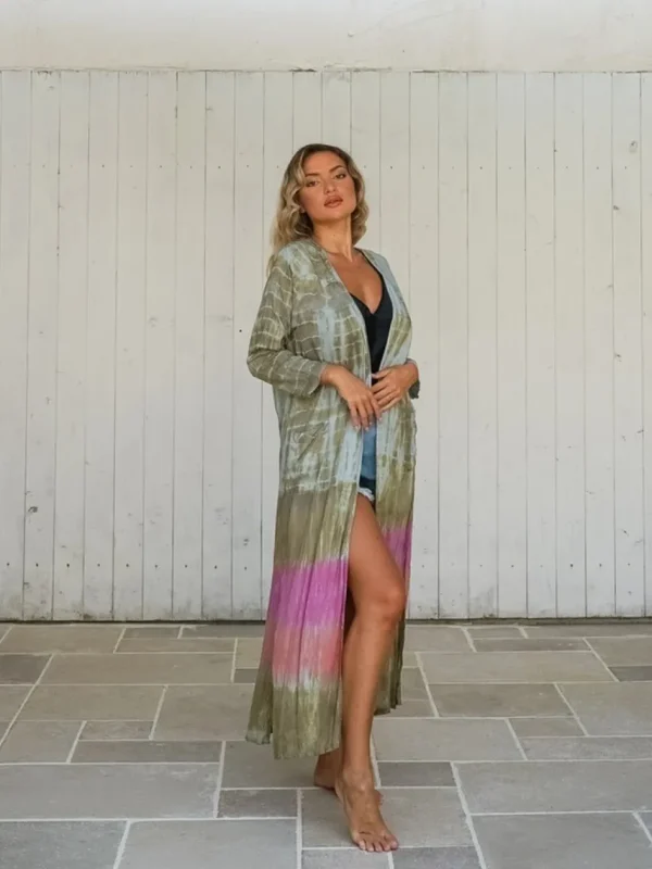 Kimono lungo rayon con tasche stampa sfumata Sawana