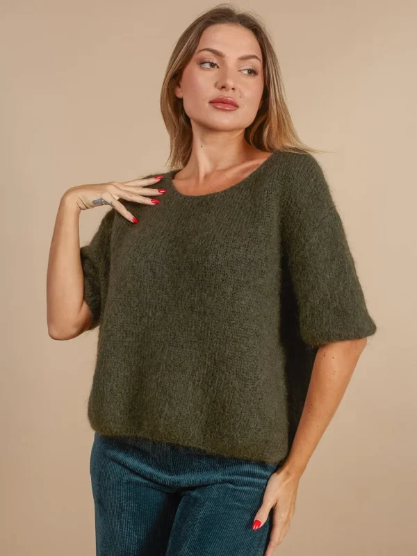 Maglione mezza manica con mohair e lana Brigitta