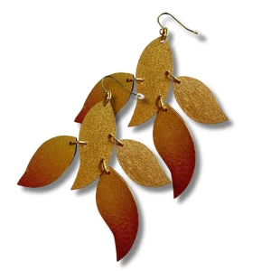 Orecchini legno Leaves metallic