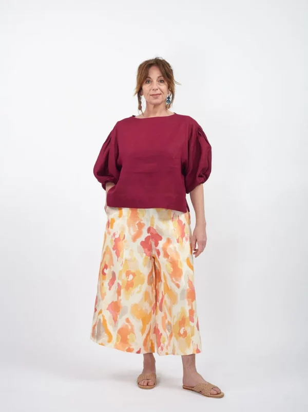 Pantaloni cropped in lino sfumature Almeda