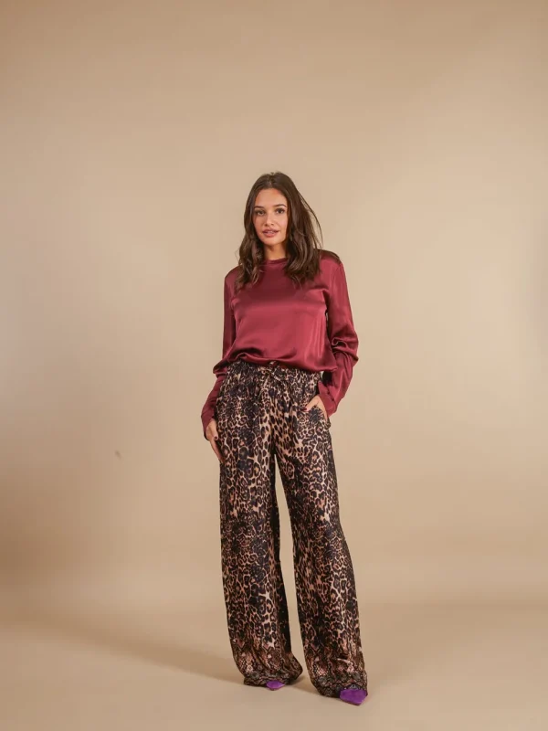 Pantaloni viscosa raso animalier Gloria