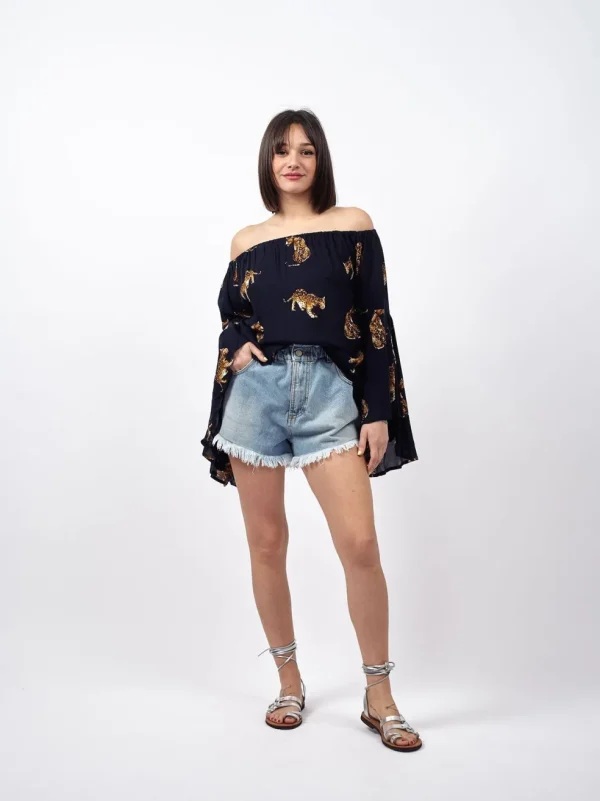 Top manica a ventaglio scollo bardot Iris