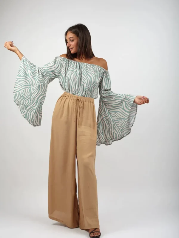 Top manica a ventaglio scollo bardot Iris