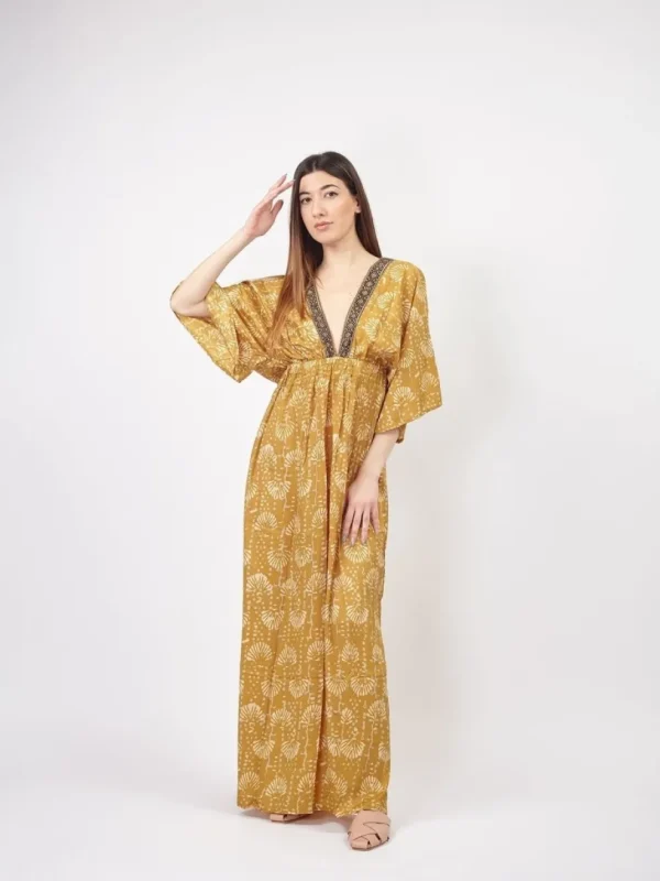 Vestito caftano lungo in seta Katya