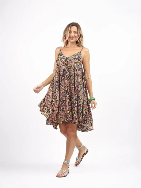 Vestito corto rayon con bretelline a ruota Yola