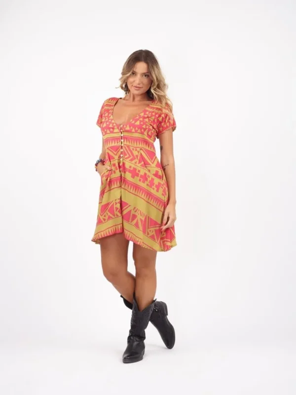 Vestito corto rayon con tasche e bottoni Bathsheba