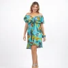 Vestito corto rayon scollo bardot Kerut