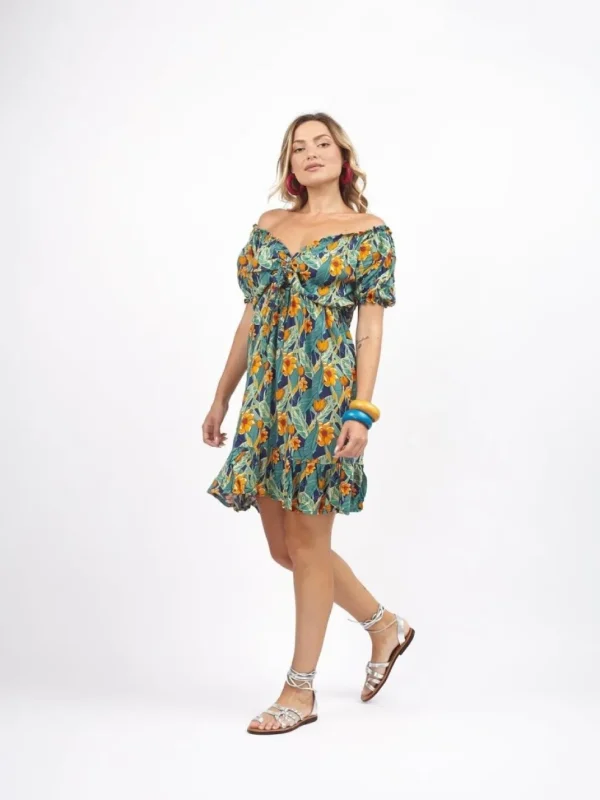 Vestito corto rayon scollo bardot Kerut