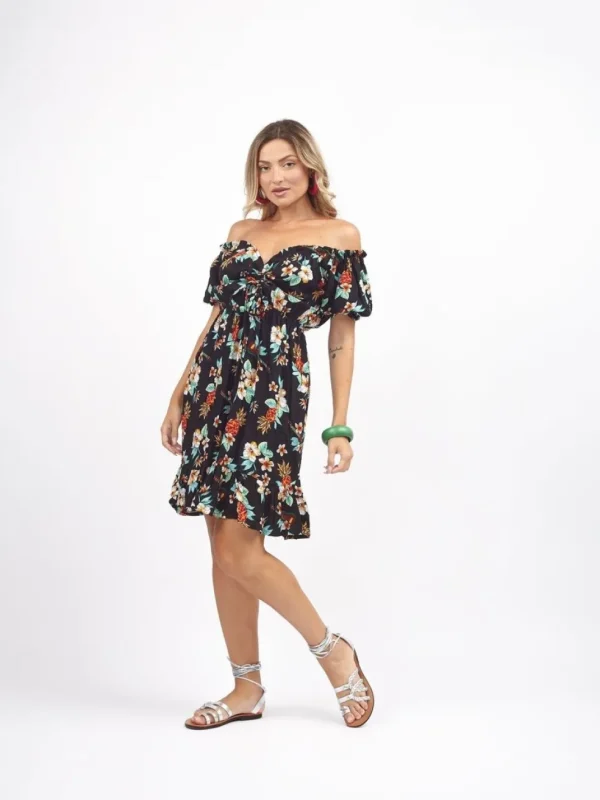 Vestito corto rayon scollo bardot Kerut
