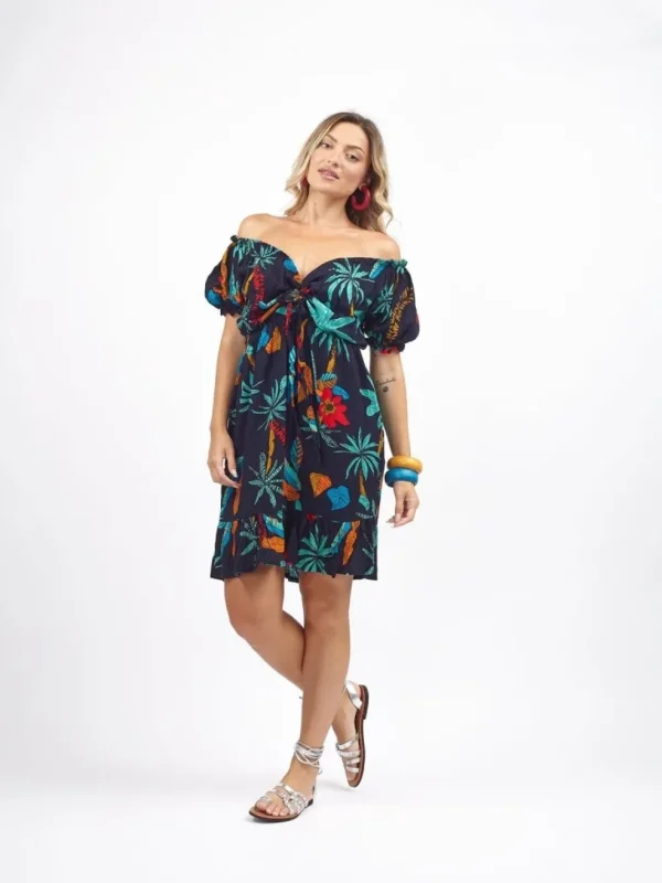 Vestito corto rayon scollo bardot Kerut