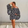 Vestito corto scollo bardot manica ventaglio Christelle