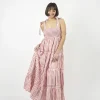 Vestito lungo a balze con fantasia a righe Kelly
