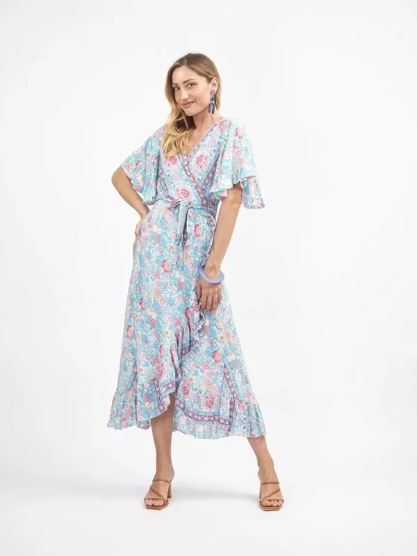 Vestito lungo a portafoglio manica corta Ida