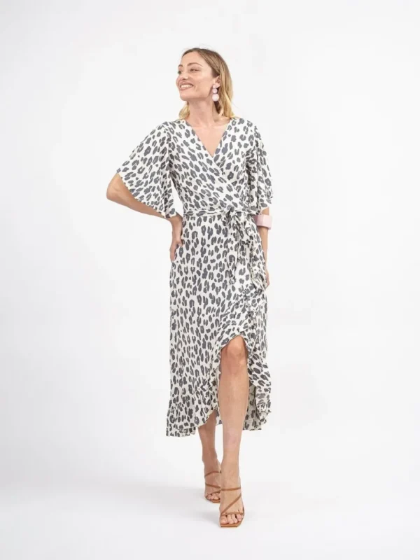 Vestito lungo a portafoglio manica corta Ida