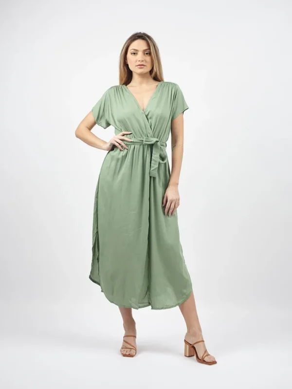 Vestito lungo ad incrocio con fusciacca Karlie