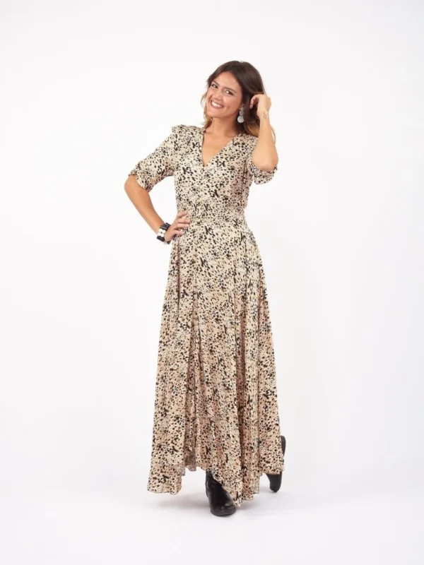 Vestito lungo con elastico in vita e bottoni Aiko