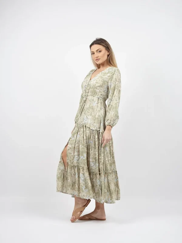 Vestito lungo con manica e balze Caroline