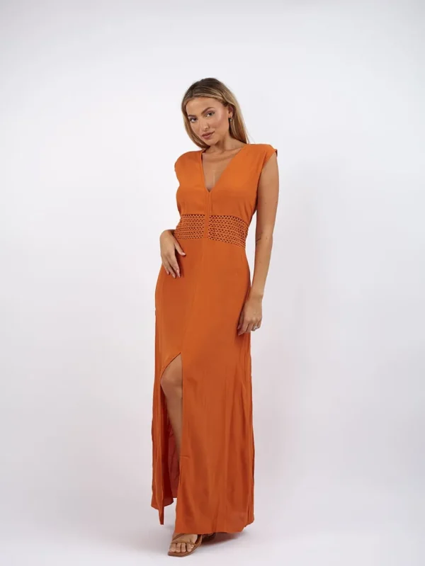 Vestito lungo elegante dettaglio ricamo Olena