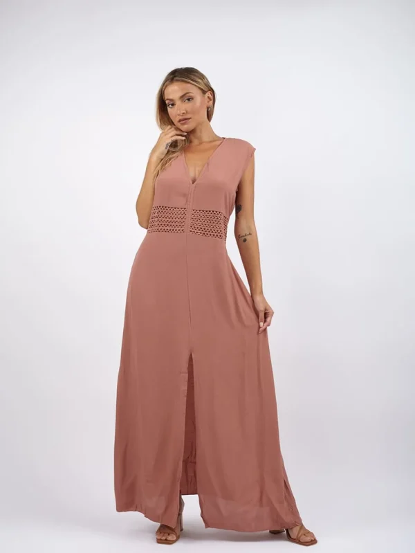 Vestito lungo elegante dettaglio ricamo Olena