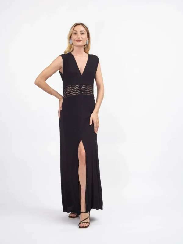 Vestito lungo elegante dettaglio ricamo Olena