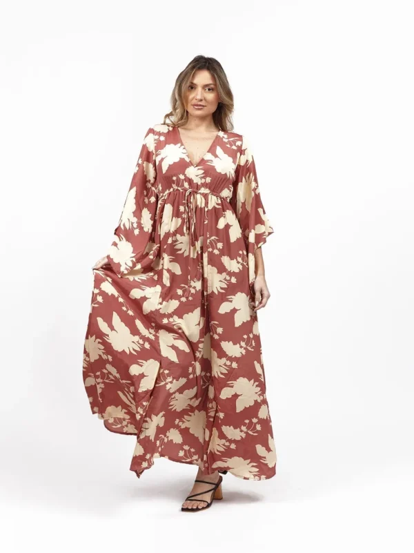 Vestito lungo elegante seta scollo V Sophia