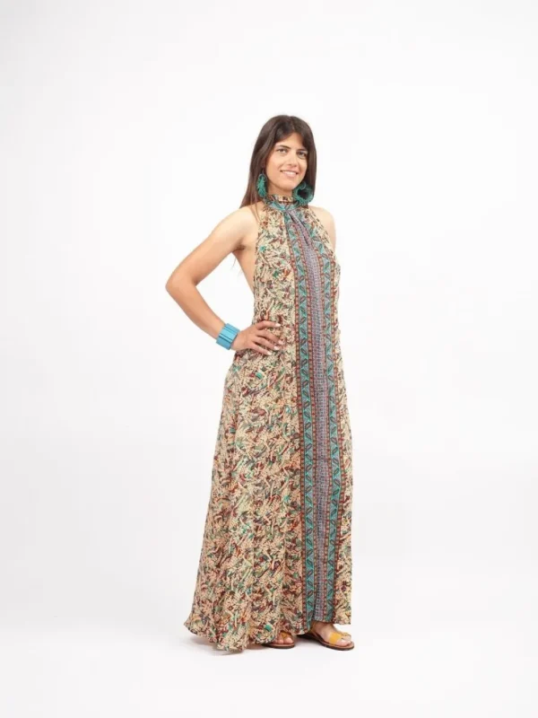 Vestito lungo in seta scollo all'americana Nilde
