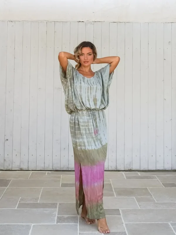 Vestito lungo over rayon stampa sfumata Elvira