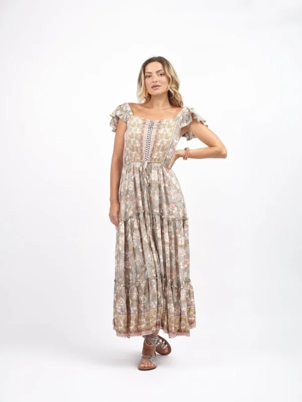 Vestito lungo rayon boho con balza Debora