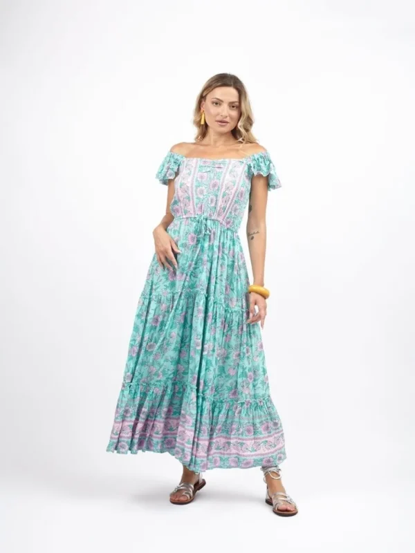 Vestito lungo rayon boho con balza Debora