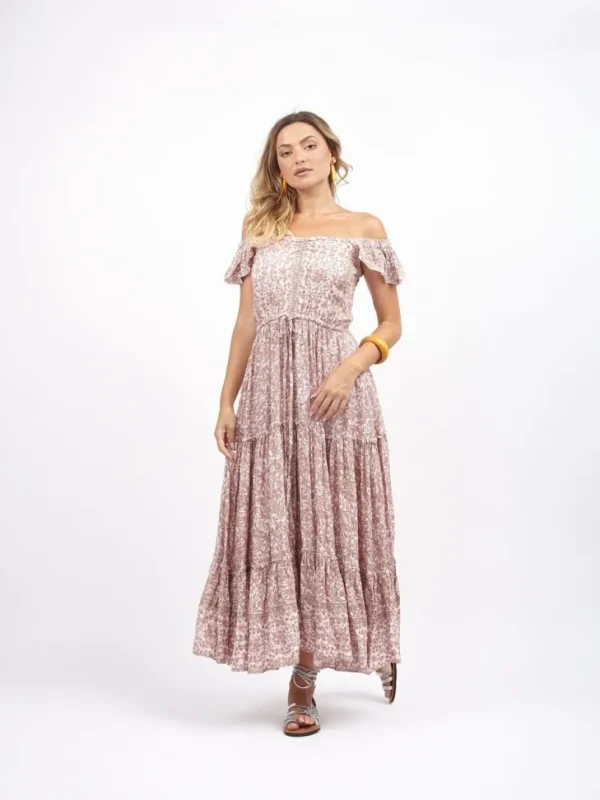 Vestito lungo rayon boho con balza Debora