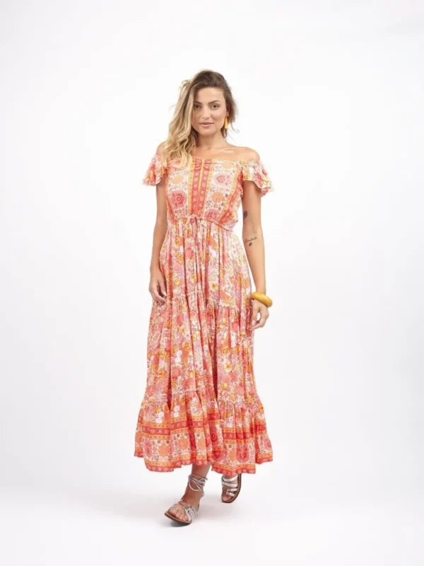 Vestito lungo rayon boho con balza Debora