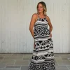 Vestito lungo rayon scollo halter quadrato Sveva
