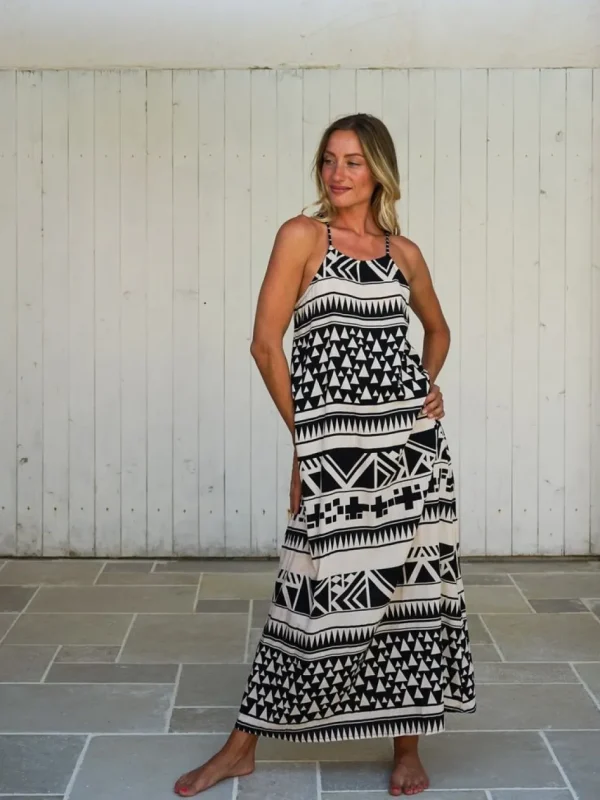 Vestito lungo rayon scollo halter quadrato Sveva